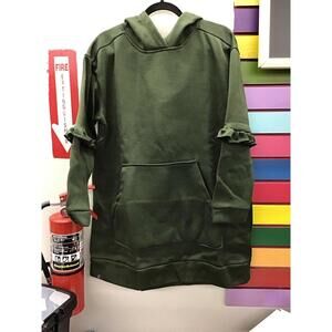 Lug colorjoy wander tunic hoodie with ruffle peekaboo large olive green new HSN